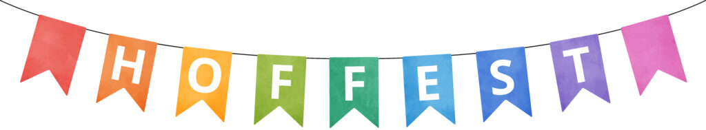 Bunte Grilande mit dem Text "Hoffest"